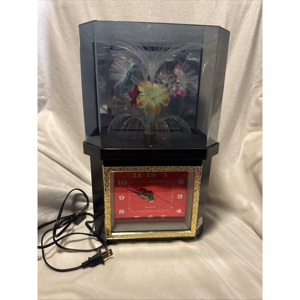 Vintage Fiber Optic Quartz Flower Clock Rotates and plays Music only 90s